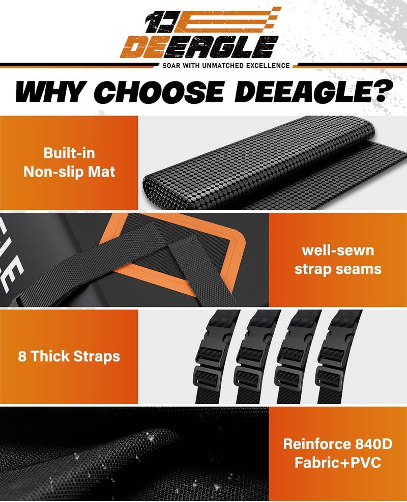 DEEAGLE Rooftop Cargo Carrier 15 Cubic Feet – Car Roof Cargo Bag for Vehicles Without Roof Rack – Waterproof Soft Car Top Carrier with Non-Slip Mat, 4 Door Hooks & 8 Reinforced Straps - Image 4